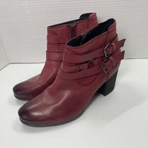 Josef Seibel Britney Moto Boot Womens 8-8.5 39 Red Leather Side Zip Heeled Ankle